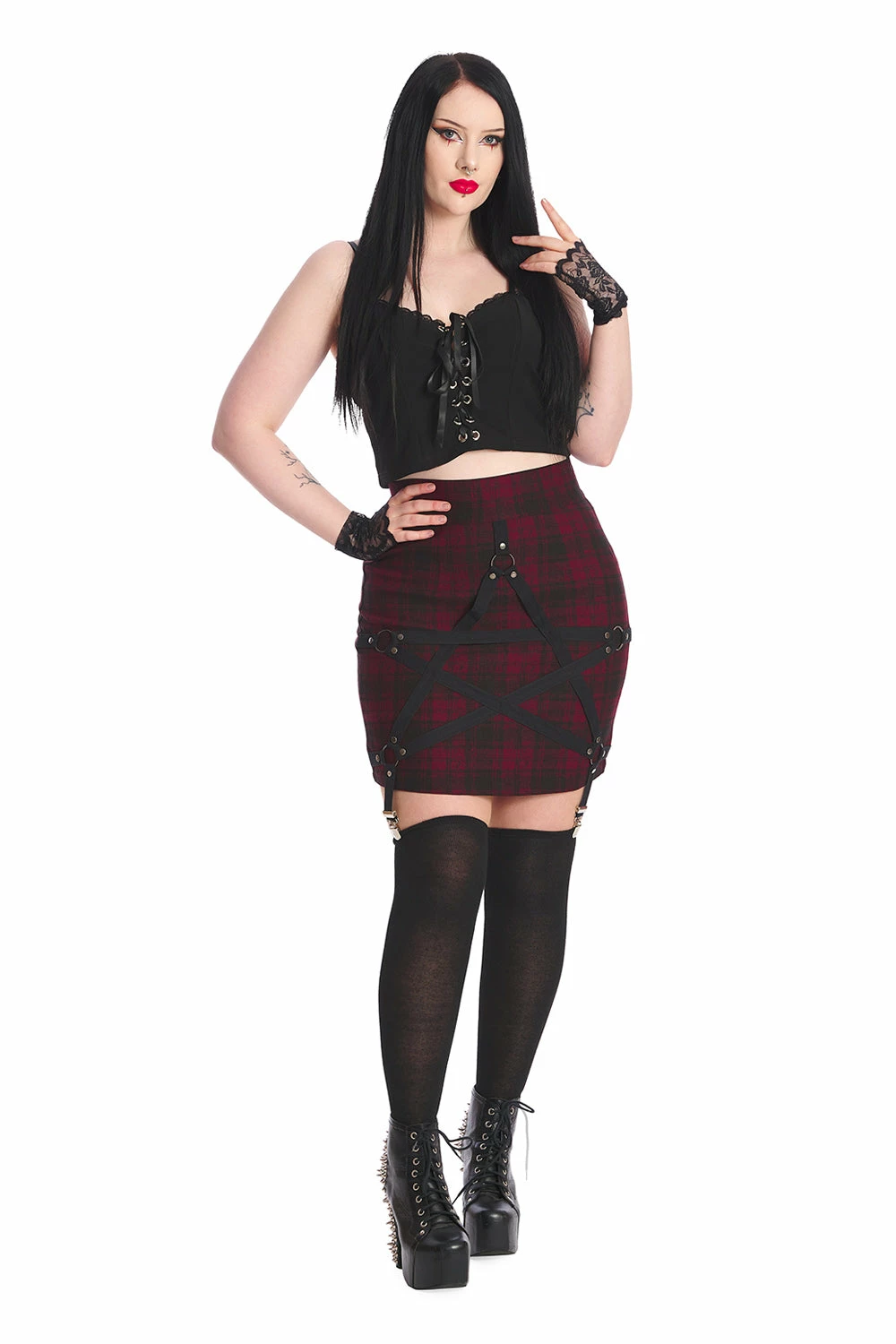 Banned Apparel Banned Rhan Skirt Burgundy Tartan - Image 2