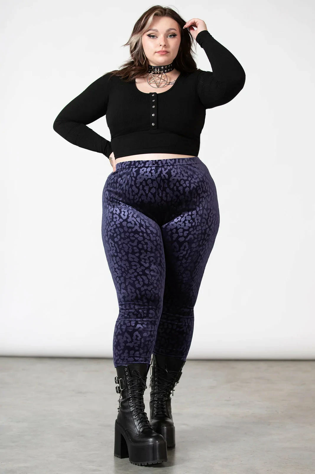 Killstar Caturday Leggings Plum - Image 3