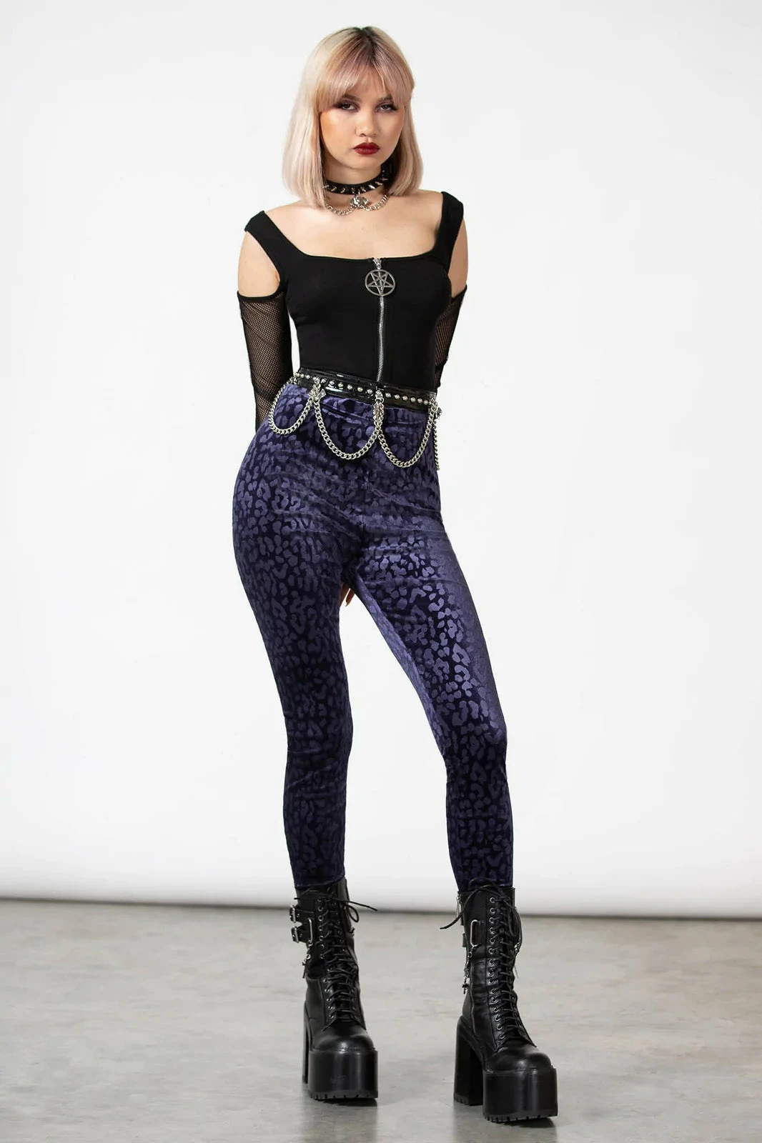 Killstar Caturday Leggings Plum