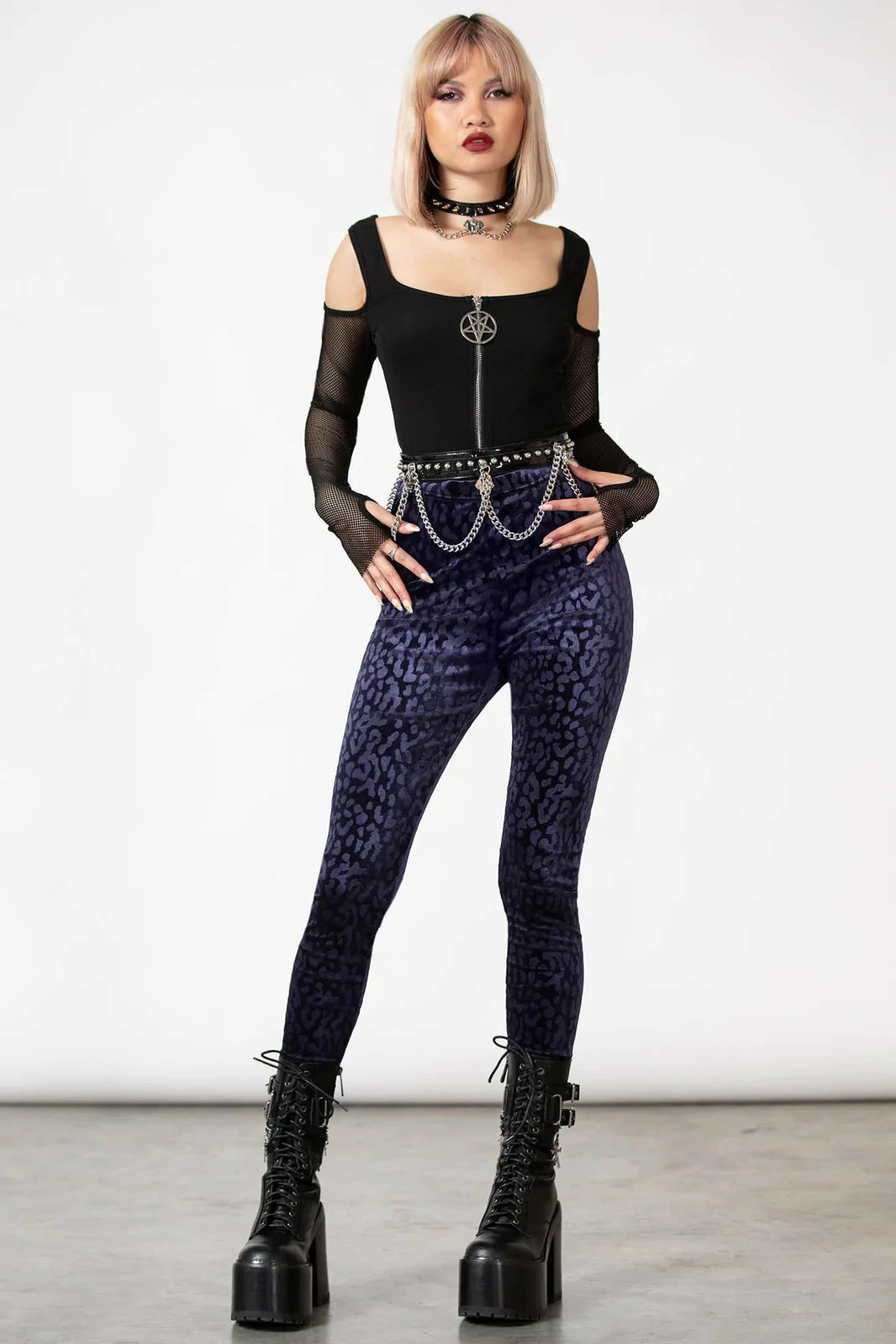 Killstar Caturday Leggings Plum - Image 6