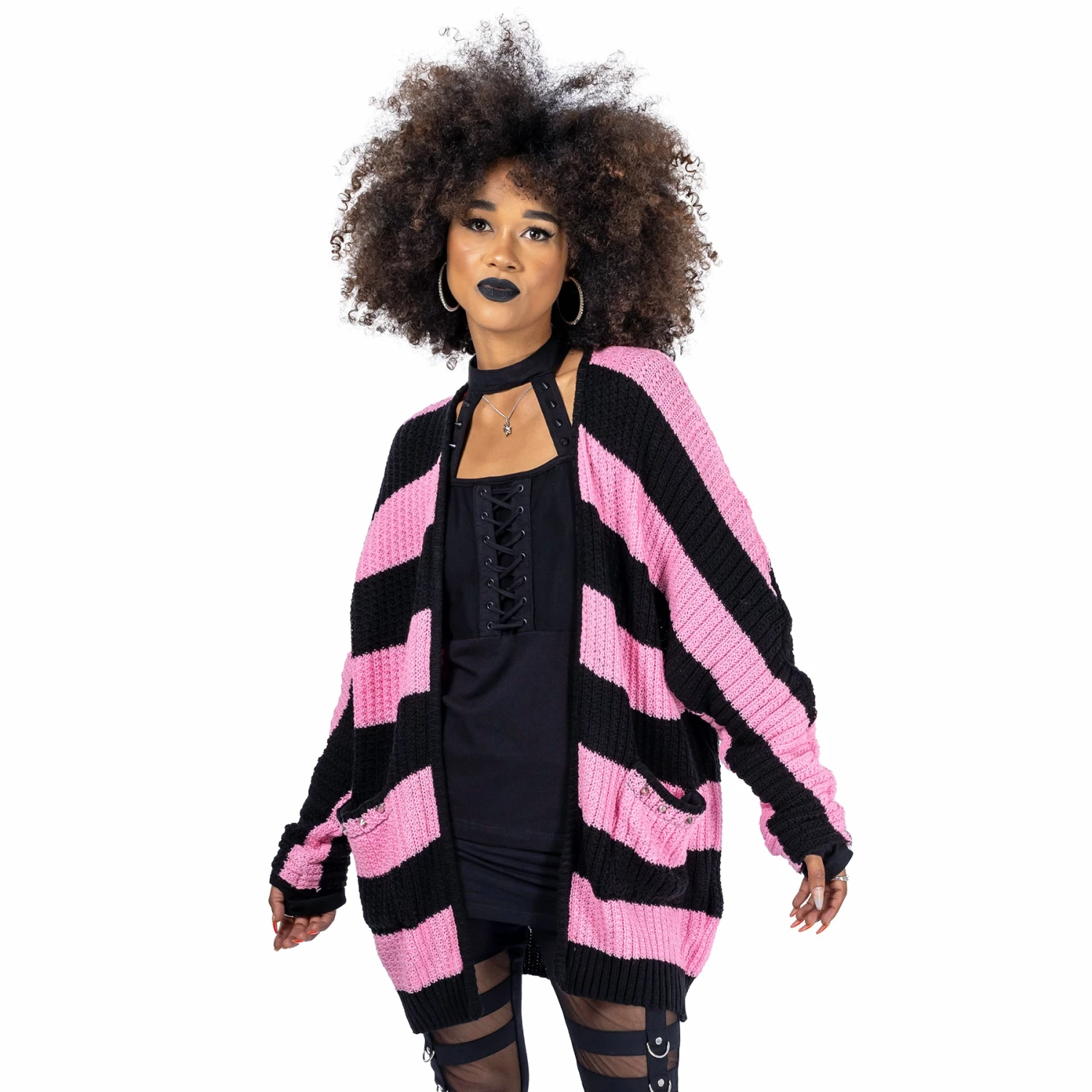 Innocent Heartless In A Daze Cardigan - Black And Pink - Image 6
