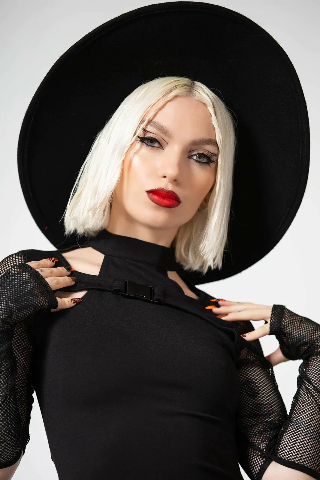 Killstar Lazer Beam Fishnet Sleeve Top - Image 2