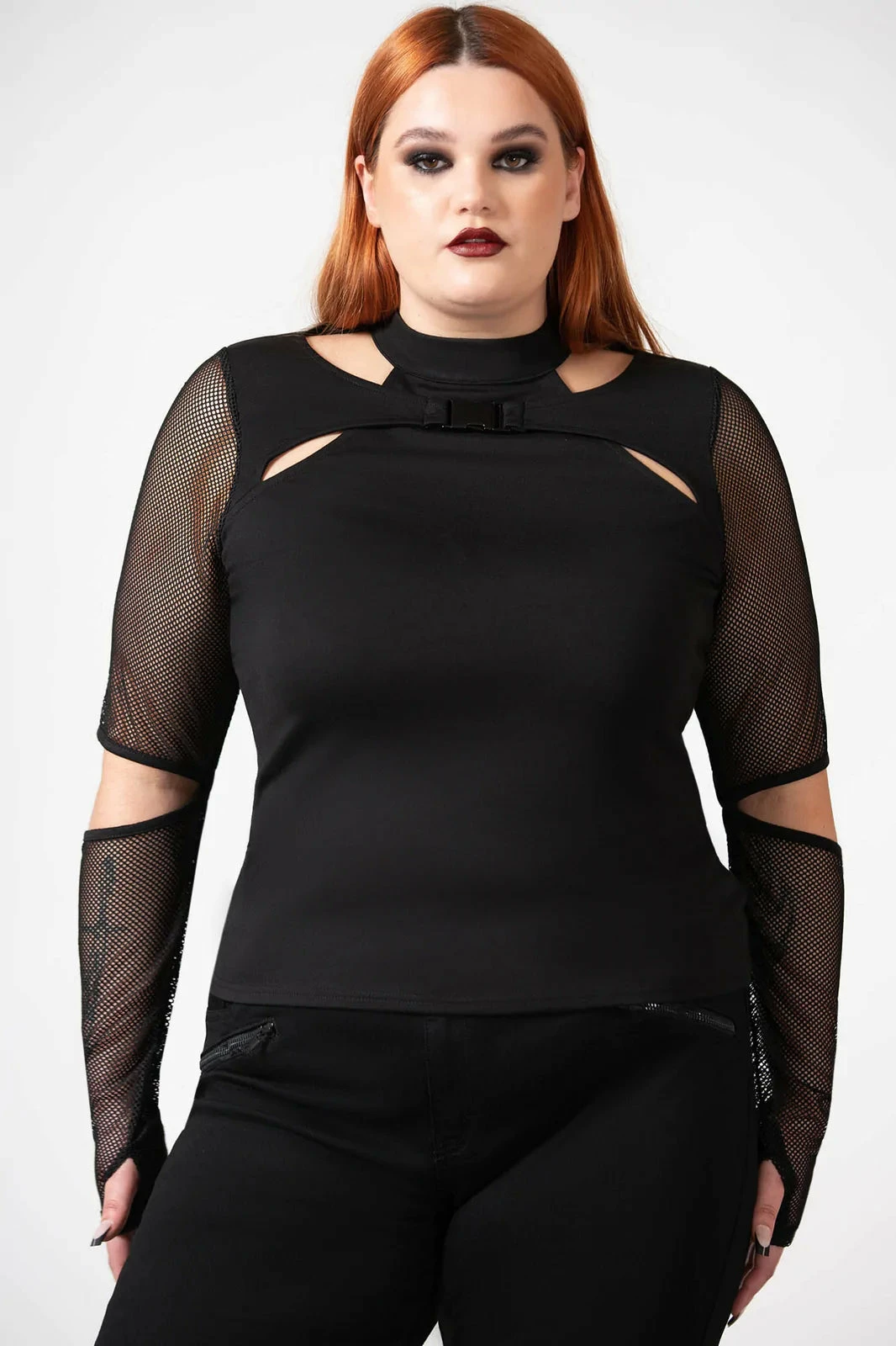 Killstar Lazer Beam Fishnet Sleeve Top - Image 4