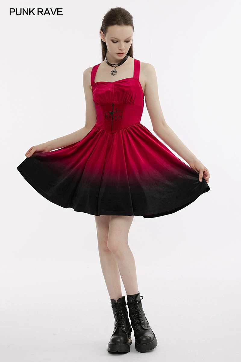 Punk Rave Pixie Dress - Red & Black