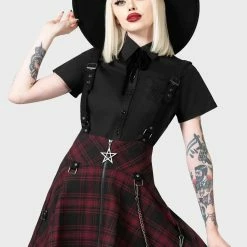 Killstar Study Hell Suspender Skirt - Crimson