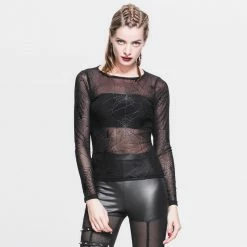 Devil Fashion Web Pattern Mesh Top