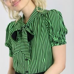Hell Bunny Humbug Blouse -Black & Green