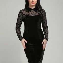 Collectif Rooey Bat Mesh Velvet Pencil Dress